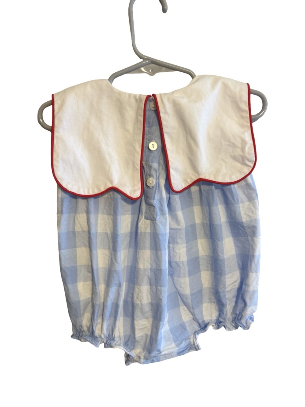 Bambeeni I Love Dad Bubble Romper Blue Buffalo Check French Knot Collar Size 9M - Picture 4 of 5